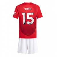 Camiseta Manchester United Leny Yoro #15 Primera Equipación Replica 2024-25 para niños mangas cortas (+ Pantalones cortos)